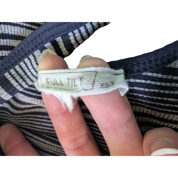 Y2K Navy White Striped Ribbed Knit Tank Top V Neck Cropped Shirt Full Tilt - Picture 5 of 6